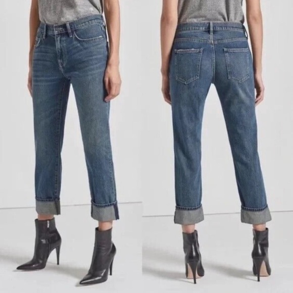 Current/Elliott The Fling Cropped Boyfriend Jeans Dark Size 25 NWT New - Picture 5 of 14